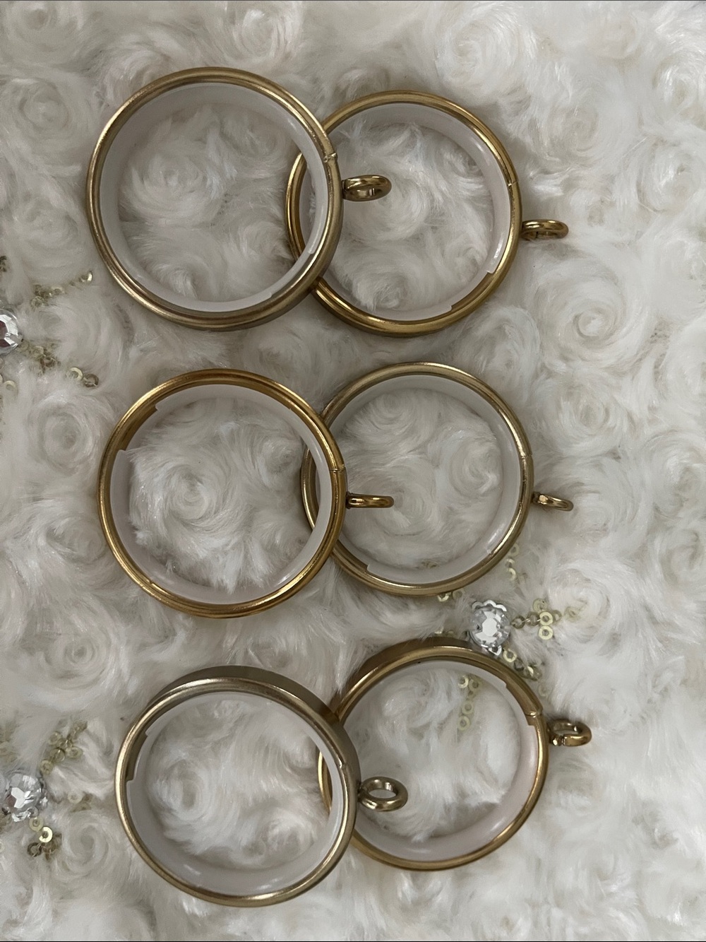 Set of 6 Brushed Gold and Cream Curtain Rings ~ Set of 6